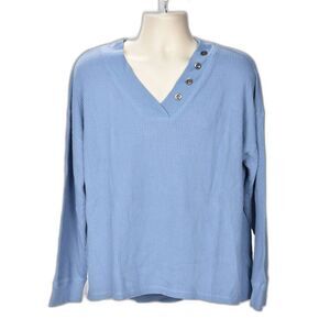 Seven 7 Blue Waffle Weave Henley Knit Top Size XL